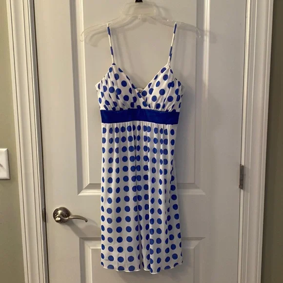 Taboo Dresses | Taboo Medium Blue White Polka Dot Spaghetti Strap Semi Formal Dress | Color: Blue/White | Size: M | Trailwife725's Closet Taboo Dresses | Taboo Medium Blue White Polka Dot Spaghetti Strap Semi Formal Dress | Color: Blue/White | Size: M | Trailwife725's Closet
